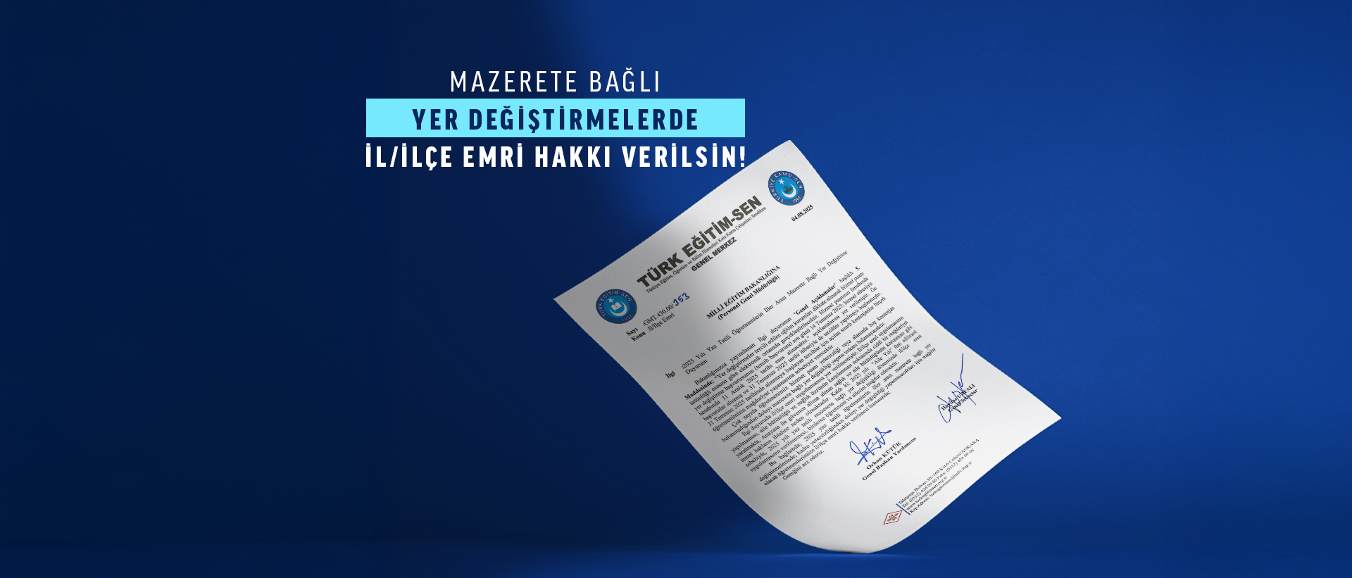 MAZERETE BAĞLI YER DEĞİŞTİRMELERDE İL/İLÇE EMRİ HAKKI VERİLSİN!